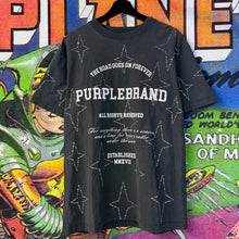Load image into Gallery viewer, Purple Brand Stacked Crystal Stars Black Tee Shirt Size Medium