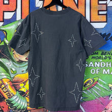 Load image into Gallery viewer, Purple Brand Stacked Crystal Stars Black Tee Shirt Size Medium