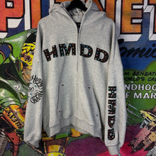 Load image into Gallery viewer, HMDD Crystal Studded Grey Zip-Up Hoodie Size Large