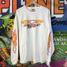 Load image into Gallery viewer, Y2K Chevrolet Racing Flames White Long Sleeve Shirt Size XL