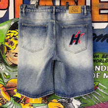 Load image into Gallery viewer, HMDD “H-Star” Crystal Denim Shorts Size 34/Large