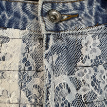 Load image into Gallery viewer, Who Decides War Grid Lace Denim “Sky” Jeans Size 30”