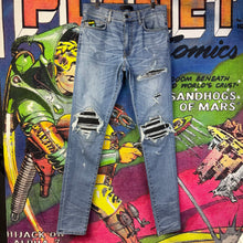 Load image into Gallery viewer, Amiri MX1 Distressed Blue Jeans Size 32”
