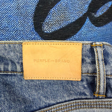 Load image into Gallery viewer, Purple Brand Mid Indigo Full Repair Flare Denim Size 32
