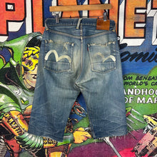 Load image into Gallery viewer, Evisu Painted Seagull Cutoff Jean Shorts Size 32”
