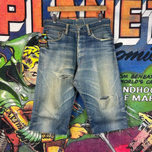 Load image into Gallery viewer, Evisu Painted Seagull Cutoff Jean Shorts Size 32”
