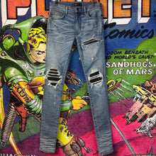 Load image into Gallery viewer, Amiri MX-1 Indigo Blue Distressed Skinny Jeans Size 28
