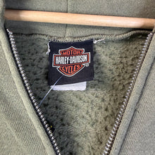 Load image into Gallery viewer, Y2K Harley Davidson Motorcycle Meredith, NH Olive Green Zip-Up Hoodie Size 2XL
