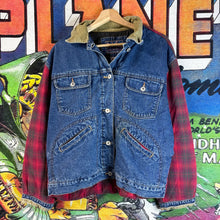 Load image into Gallery viewer, Vintage 80s Breaker Blue Jeans Denim Flannel Jacket Size Medium
