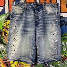 Load image into Gallery viewer, HMDD “H-Star” Crystal Denim Shorts Size 34/Large
