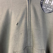 Load image into Gallery viewer, Y2K Harley Davidson Motorcycle Meredith, NH Olive Green Zip-Up Hoodie Size 2XL
