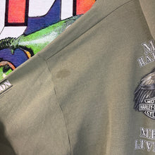 Load image into Gallery viewer, Y2K Harley Davidson Motorcycle Meredith, NH Olive Green Zip-Up Hoodie Size 2XL
