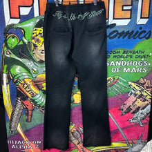 Load image into Gallery viewer, Who Decides War Scripture Jeans Size 34”
