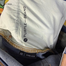 Load image into Gallery viewer, Purple Brand Mid Indigo Full Repair Flare Denim Size 32
