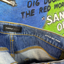 Load image into Gallery viewer, Purple Brand Mid Indigo Full Repair Flare Denim Size 32
